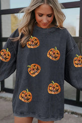 Sudadera con cordón y estampado de calabaza gris oscuro brillante